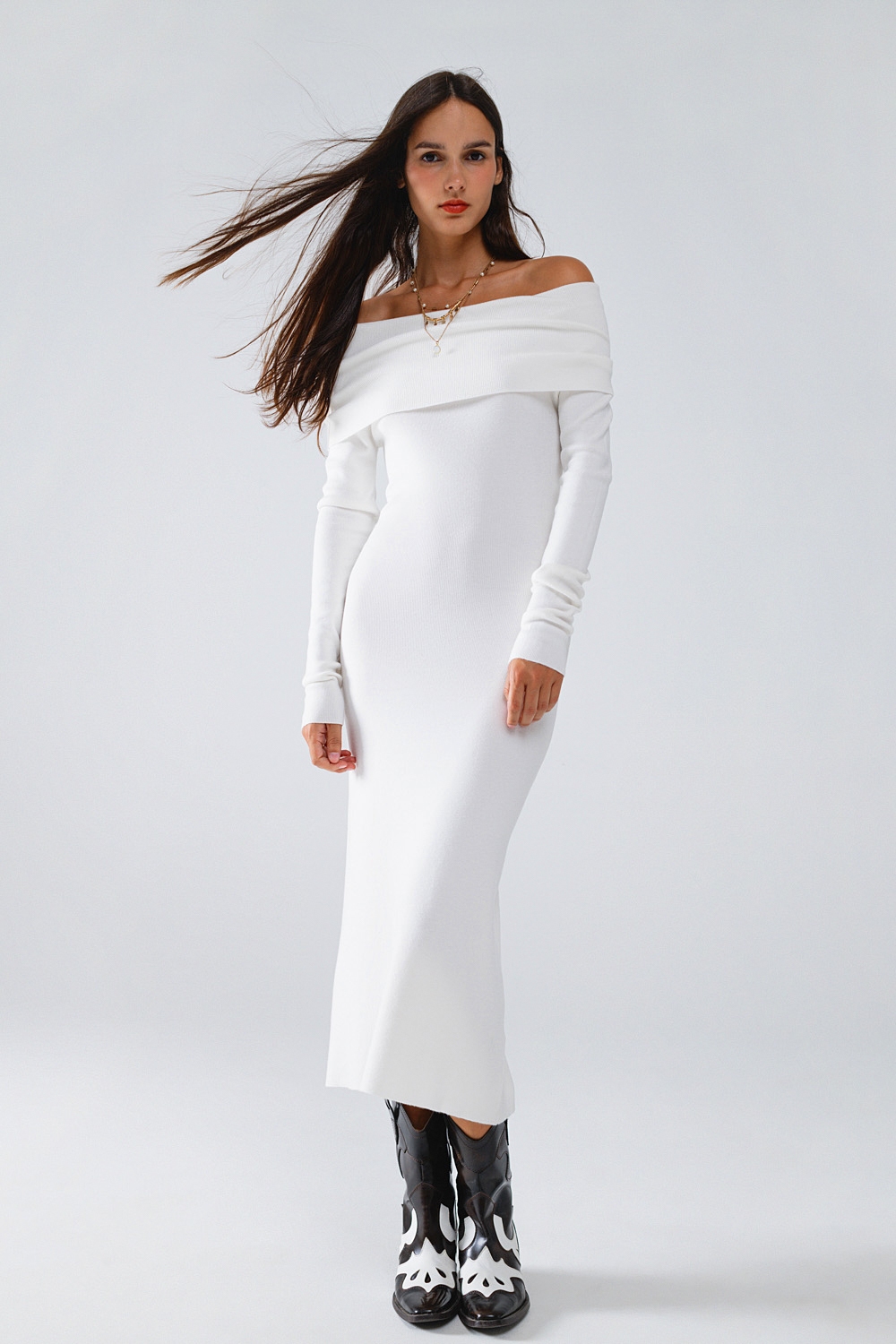 Maxi vestido de punto plegable Badot en blanco