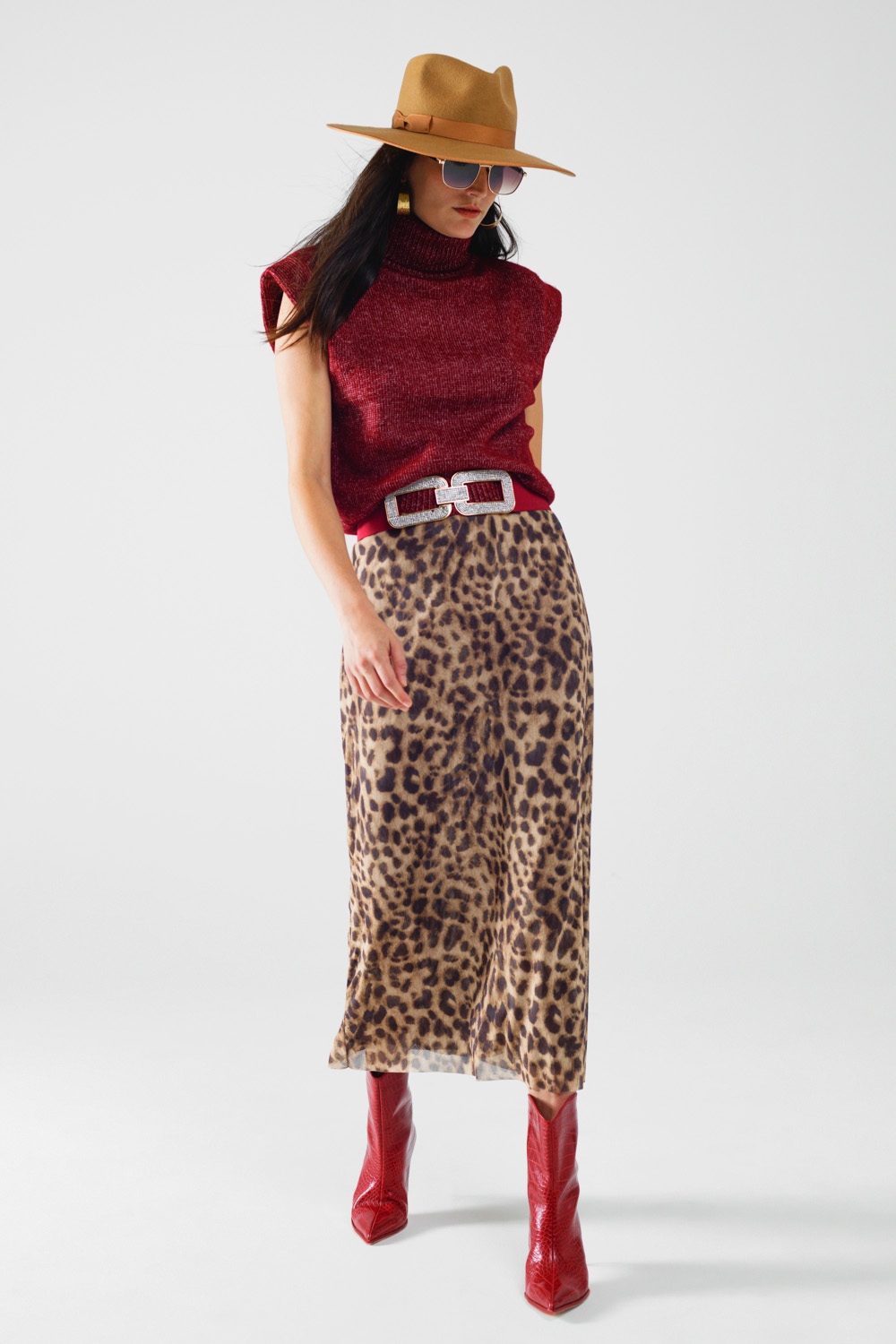 falda larga bodycon midi de leopardo transparente falda larga bodycon midi de leopardo transparente